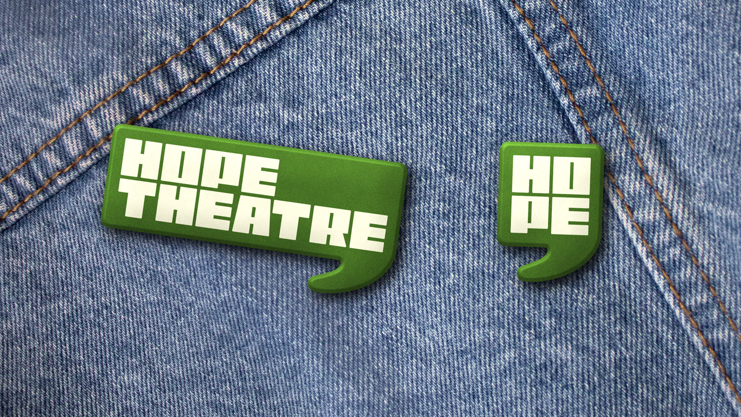 Mockup of a shirt with the Hope Theatre logos as pins.