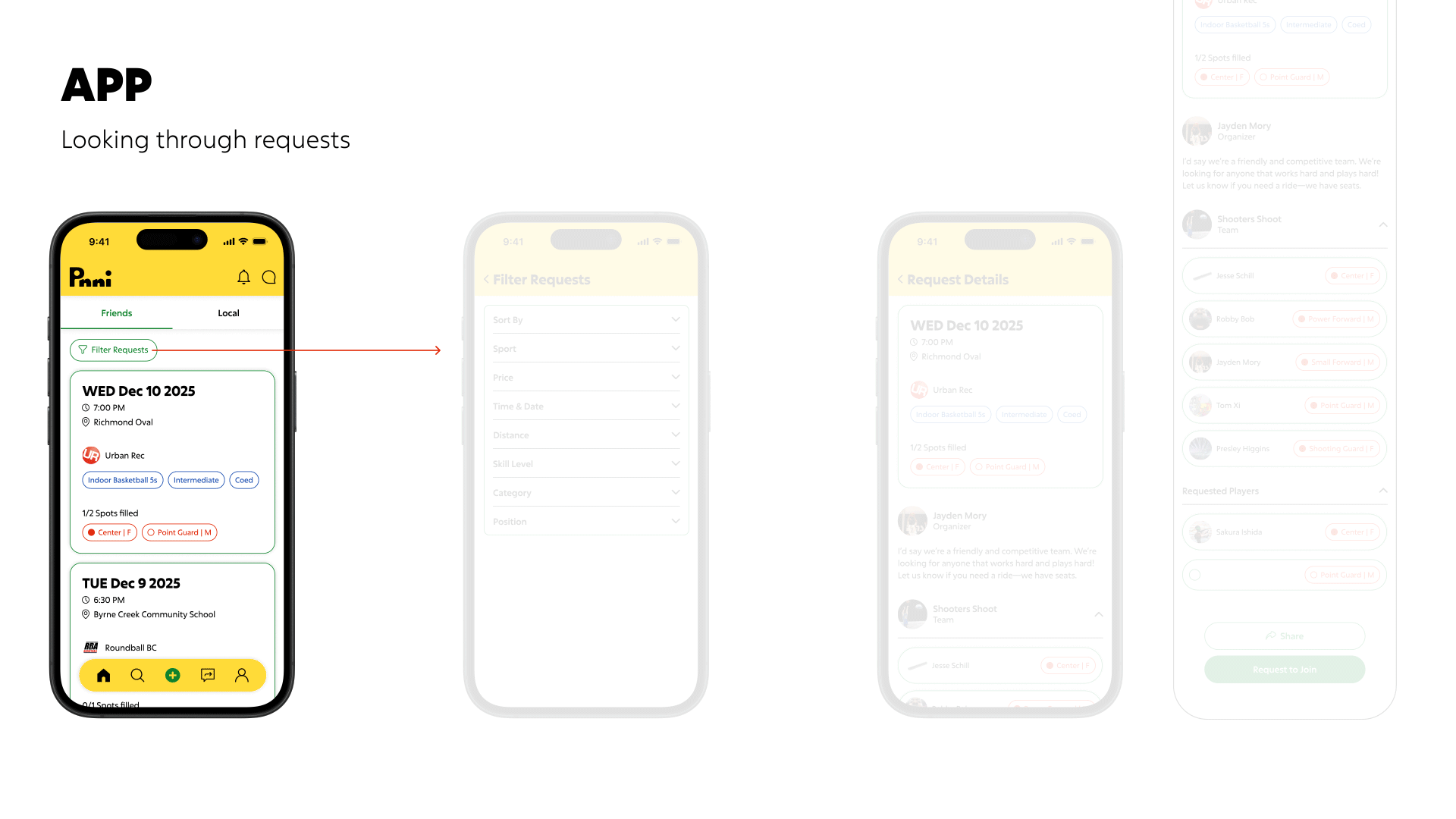Gif of the user flow of looking through sub requests.