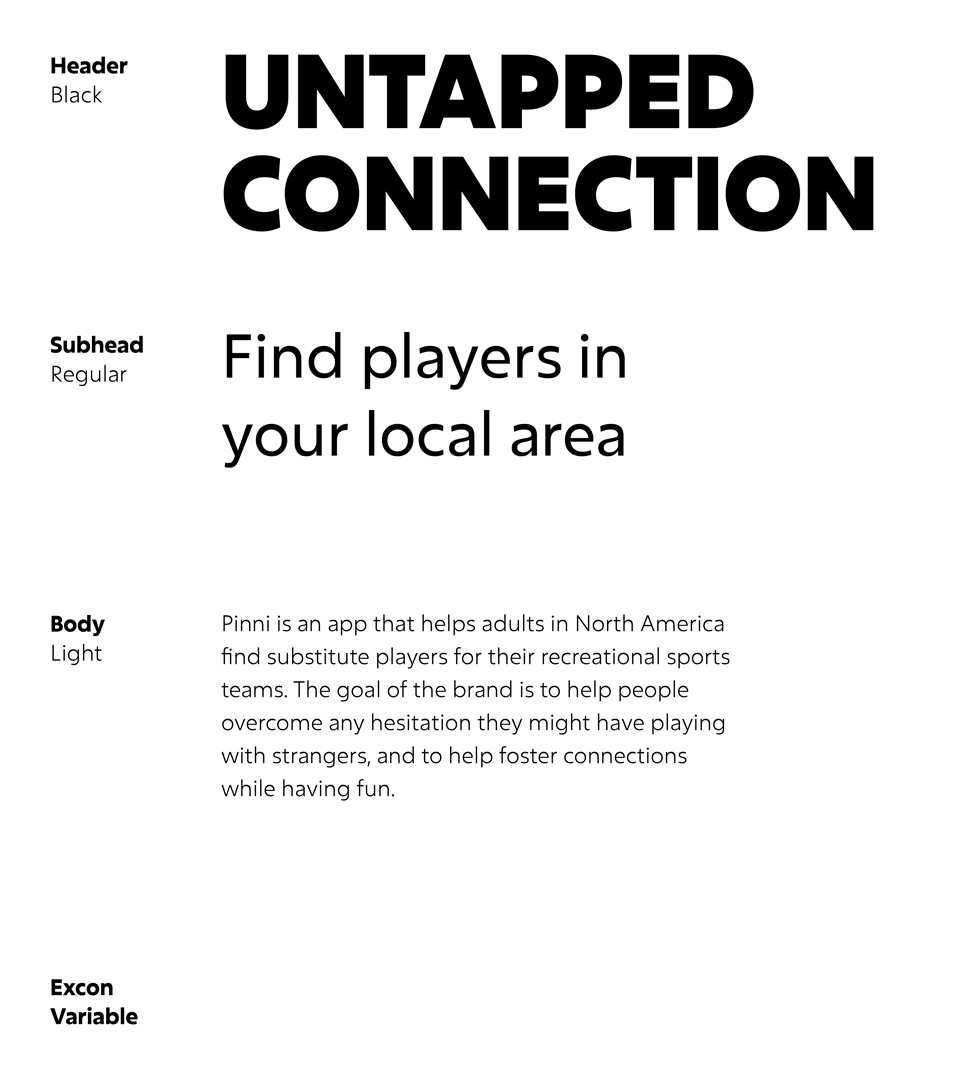 Graphic showcasing the typeface used for the Pinni brand.