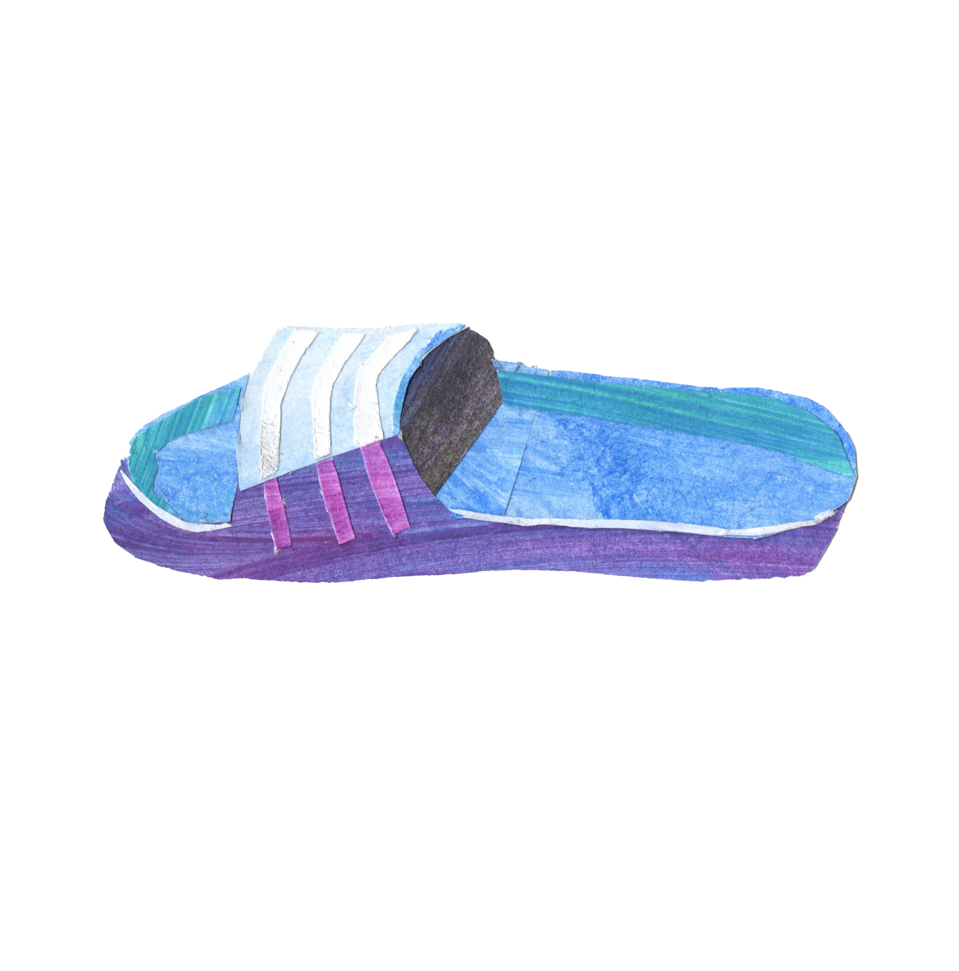 Collage illustration of a blue slipper.