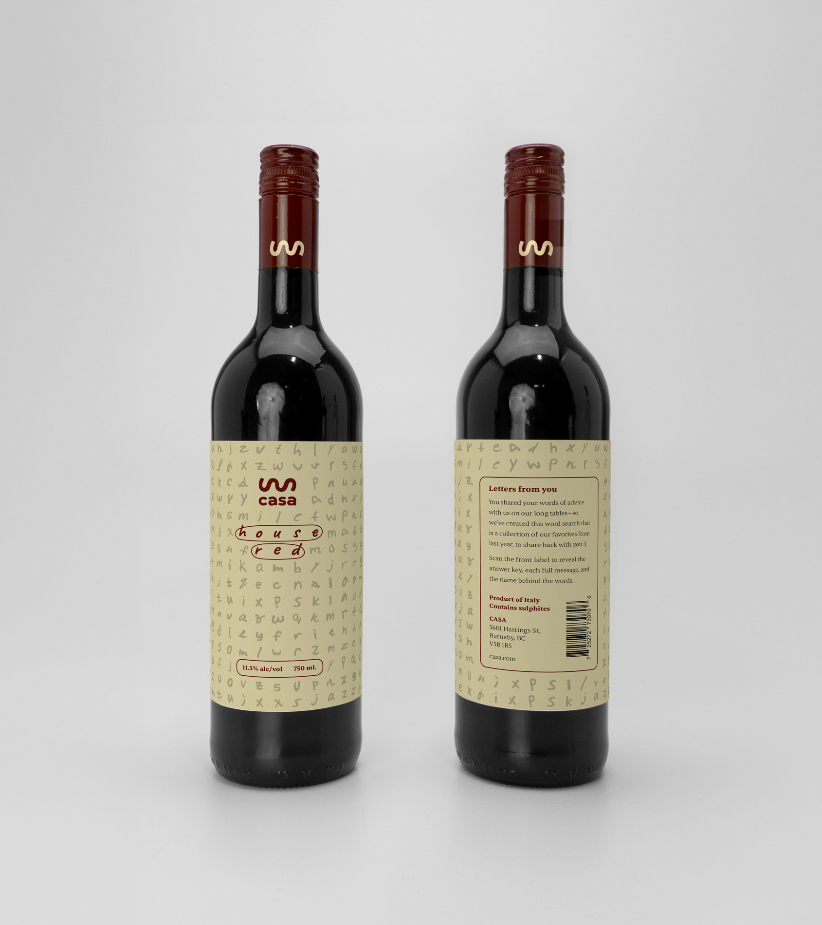 Mockup of two Italian wine bottle labels.