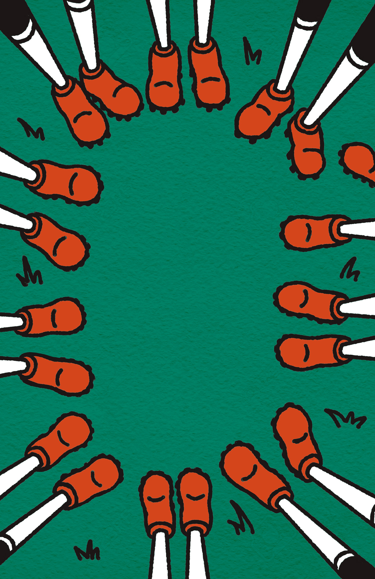 Illustrated poster of a soccer huddle.